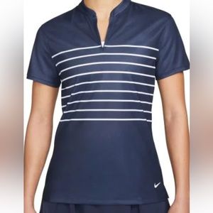 Nike Women’s Navy Blue Dri-fit Striped Polo in Size Large